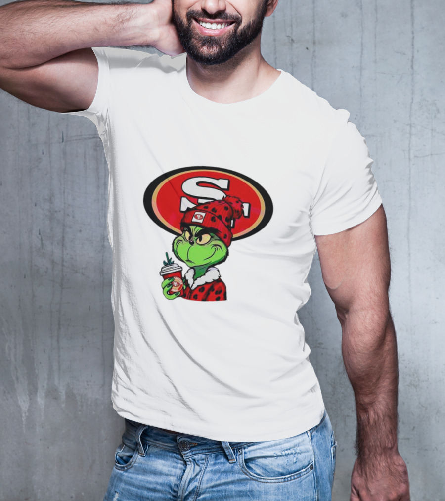 Grinch With San Francisco 49ers Logo And Coffee T-Shirt