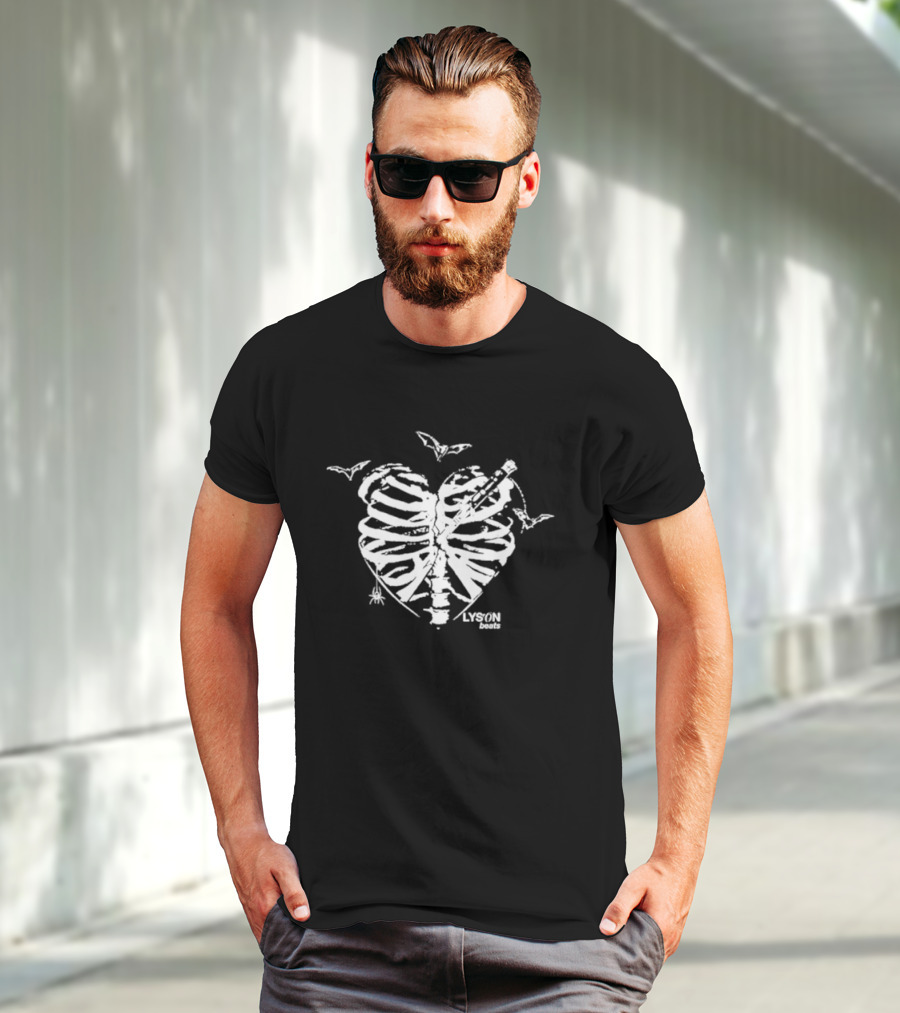 Lyson Beats Ribcage Heart With Bats And Spider T-Shirt