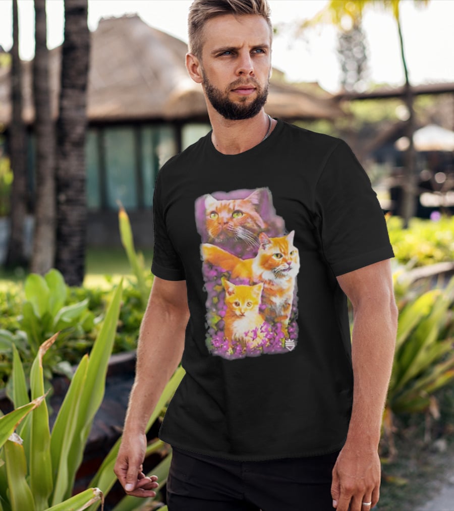 Opticgaming Scump Cat Trio Among Blossoms T-Shirt