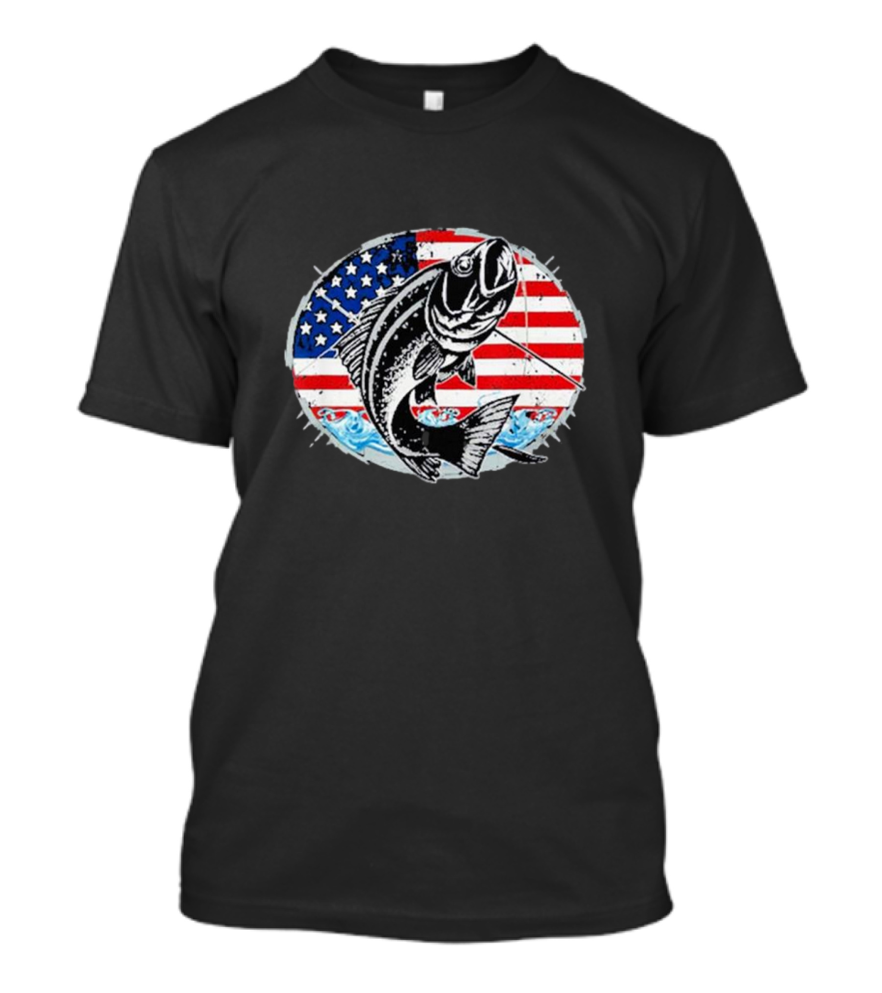 Fishing Lovers American Flag Bass Catch Waves Patriotic T-Shirt
