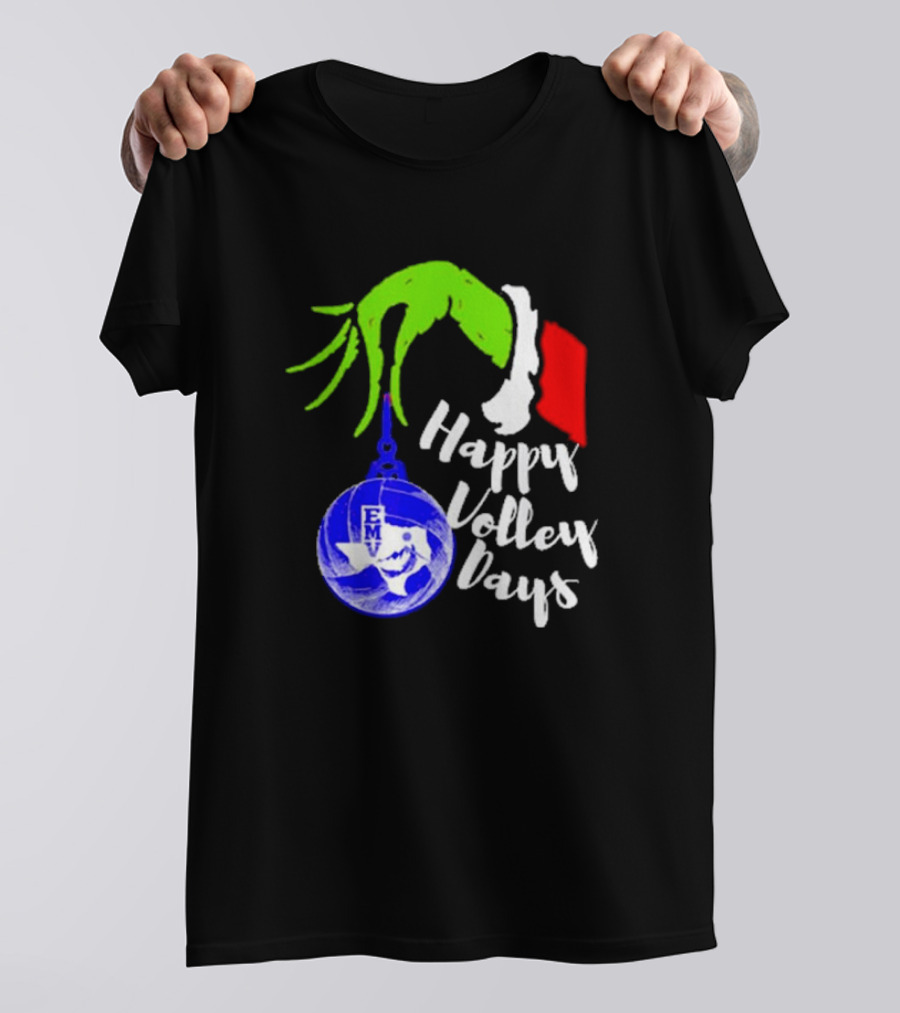 Happy Volleydays Grinch Hand Holding Volleyball Holiday T-Shirt
