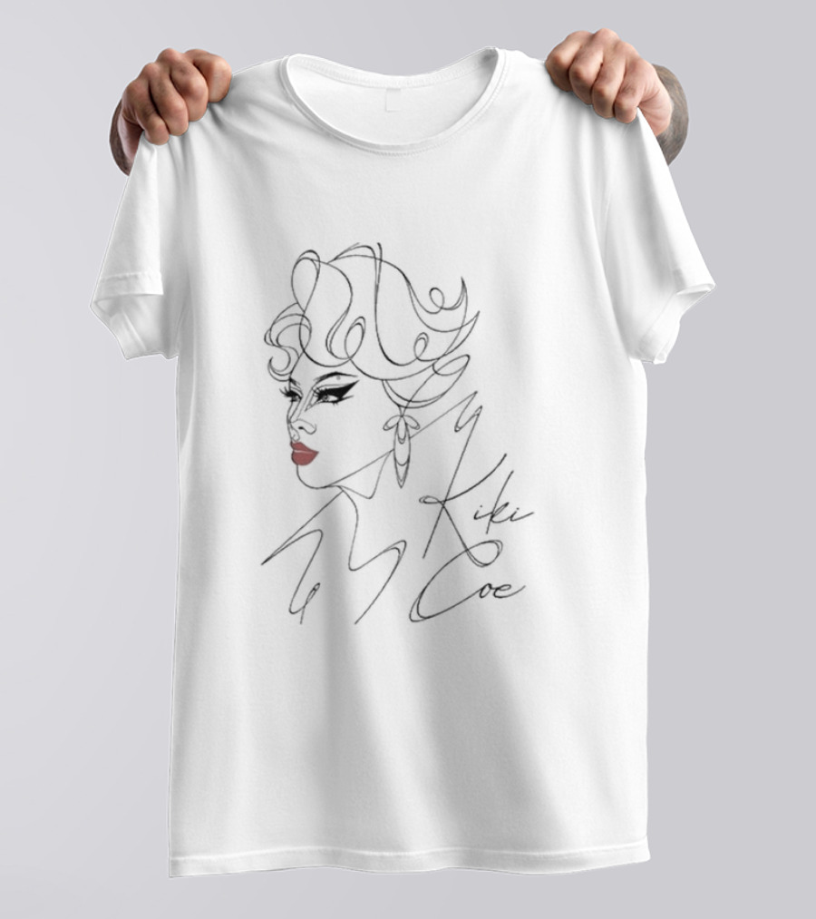 Kiki Coe Leif Sezaki Line Art Portrait With Red Lips T-Shirt