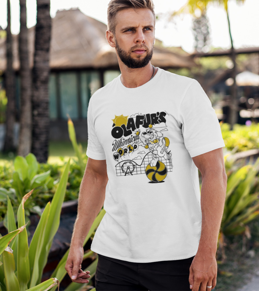 OLAFUR'S Whimsical World Amusement Adventure Design With Iconic Puppy And Ferris Wheel T-Shirt