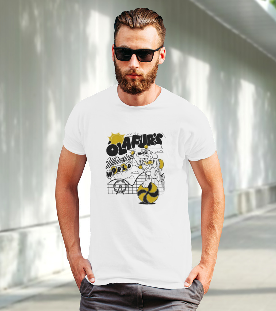 OLAFUR'S Whimsical World Amusement Adventure Design With Iconic Puppy And Ferris Wheel T-Shirt