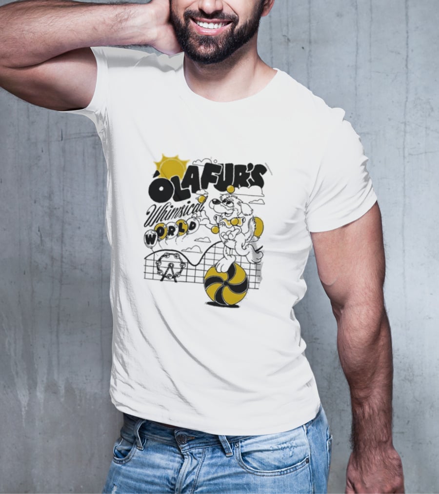 OLAFUR'S Whimsical World Amusement Adventure Design With Iconic Puppy And Ferris Wheel T-Shirt