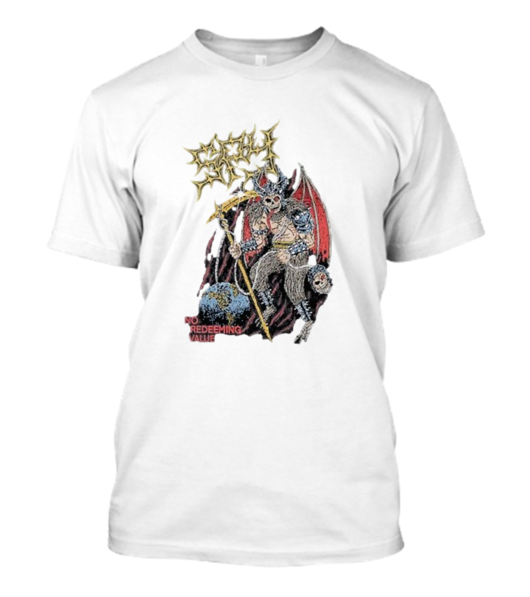 Evil Angel No Redeeming Value Demon Warrior With Wings And Skeletal Staff T-Shirt