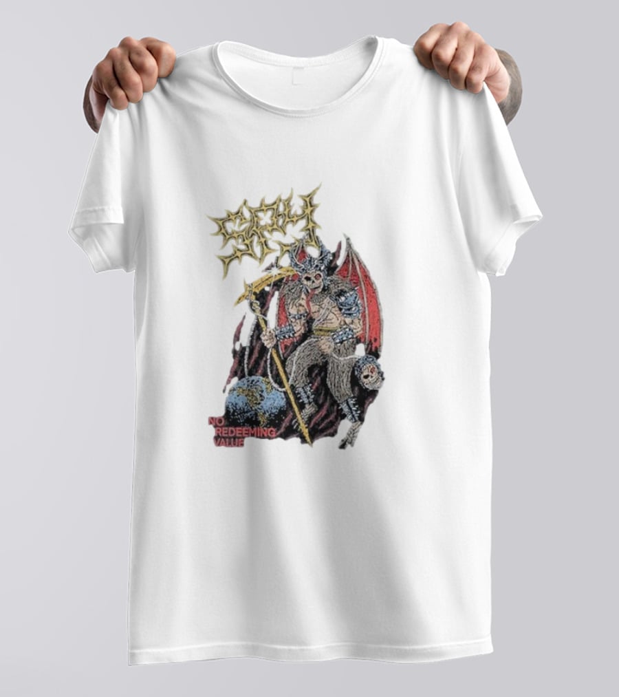 Evil Angel No Redeeming Value Demon Warrior With Wings And Skeletal Staff T-Shirt