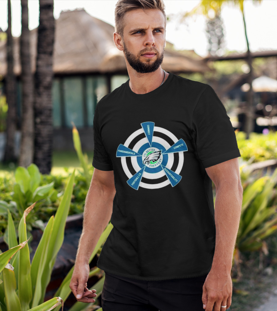 1% Better Every Day Connect Compete Accountability Football IQ Fundamentals Philadelphia Eagles T-Shirt