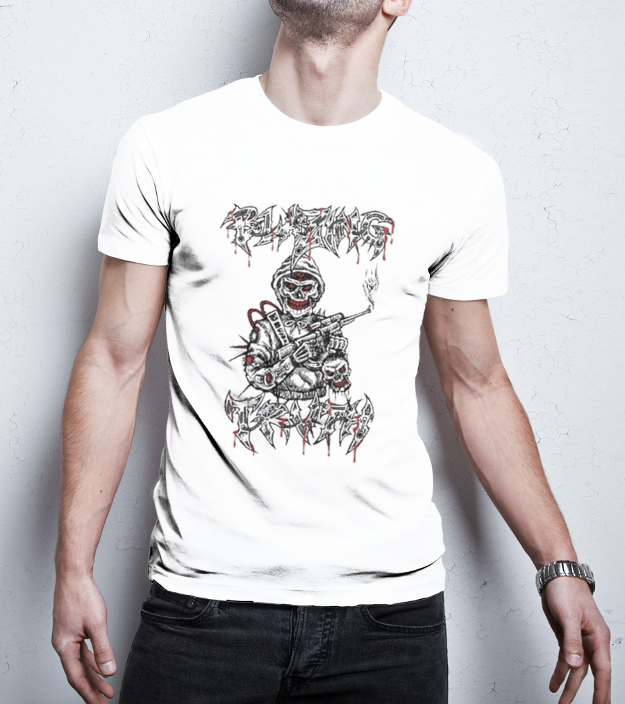 Blazing Truth Horror Skull Soldier With Rifle And Dripping Red Accents T-Shirt