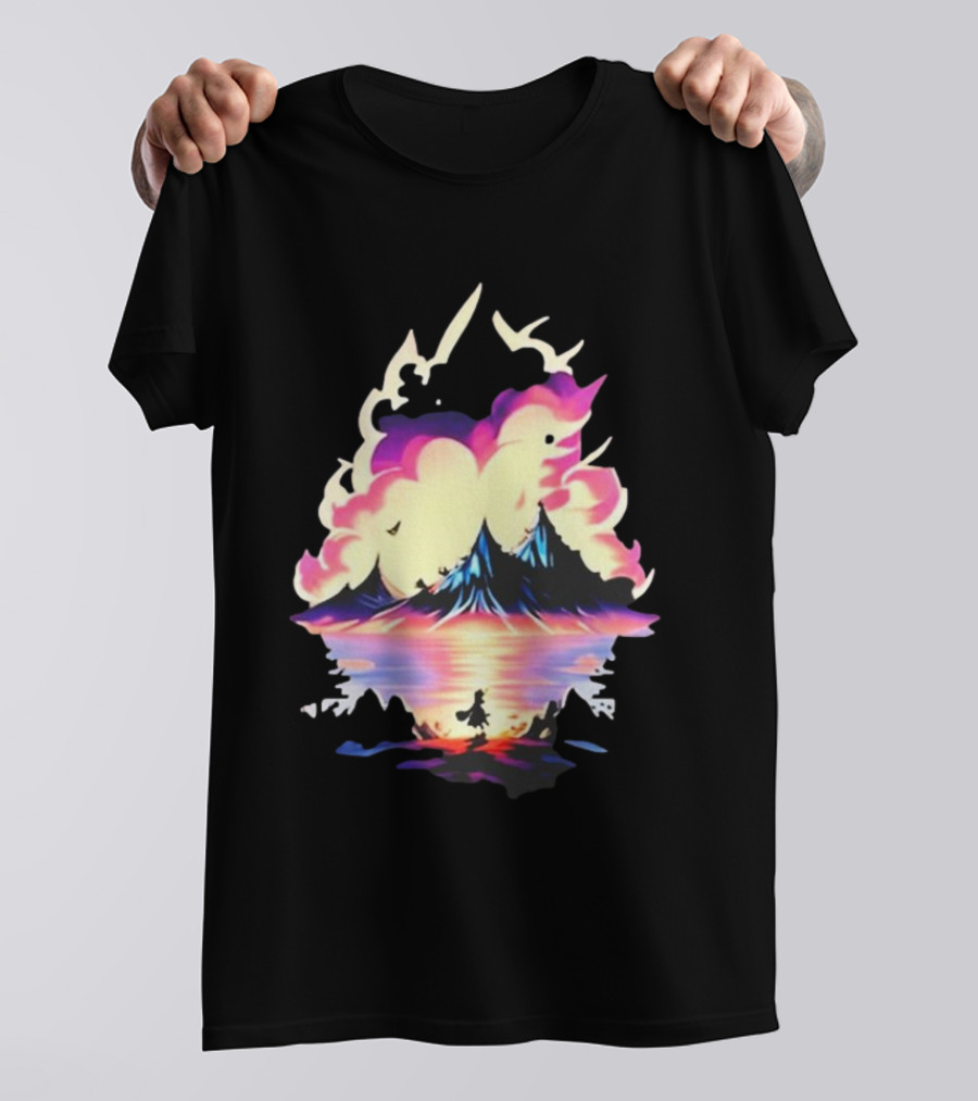Fairy Tale Sight Comics Artwork Enchanted Landscape With Mountains And Reflection T-Shirt