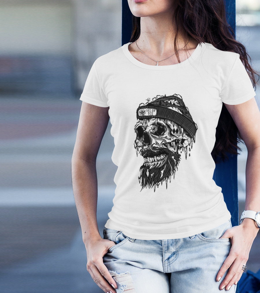 Skull Wild Ski Or Die Ice Beard Beanie Adventure T-Shirt