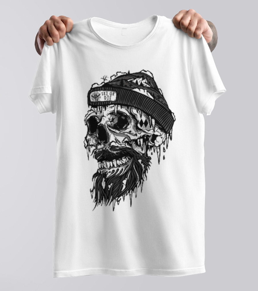 Skull Wild Ski Or Die Ice Beard Beanie Adventure T-Shirt