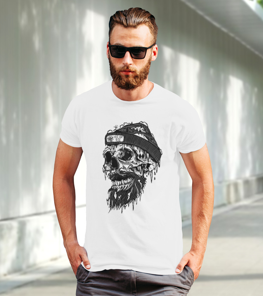Skull Wild Ski Or Die Ice Beard Beanie Adventure T-Shirt