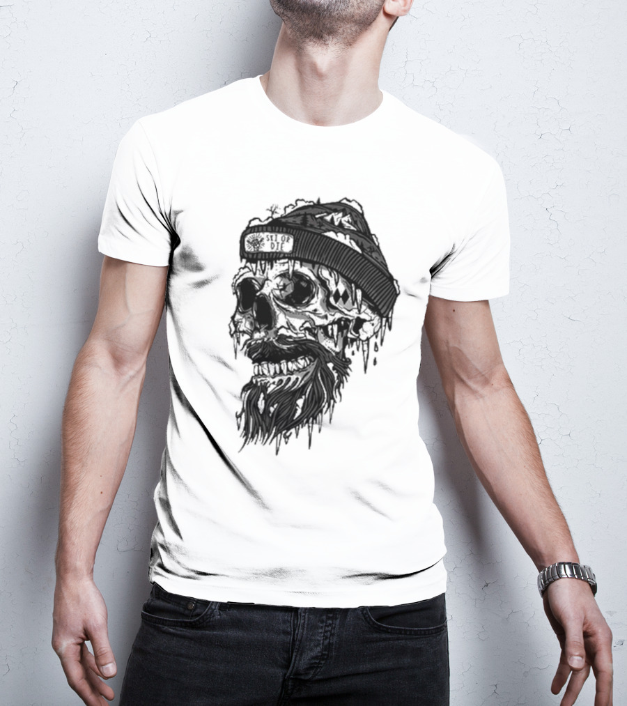 Skull Wild Ski Or Die Ice Beard Beanie Adventure T-Shirt