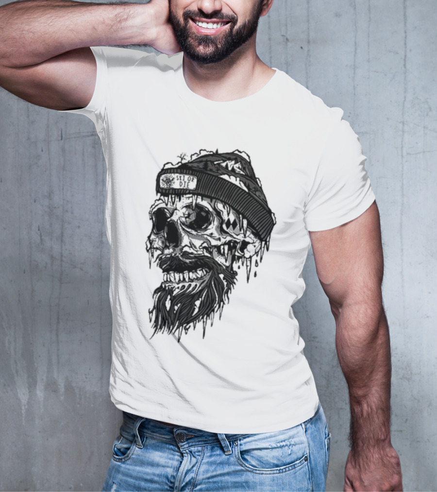 Skull Wild Ski Or Die Ice Beard Beanie Adventure T-Shirt
