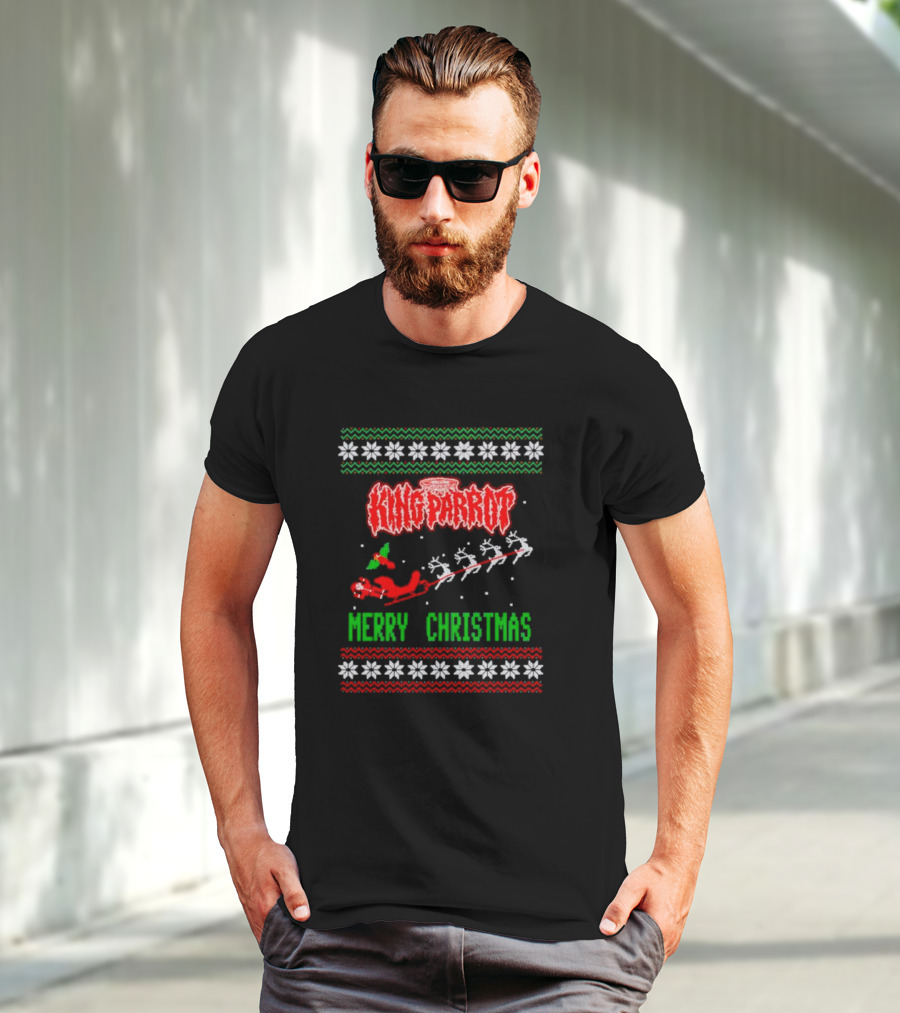 King Parrot Merry Christmas Ugly Sweater Rudolf Reindeer Sleigh Snowflakes T-Shirt