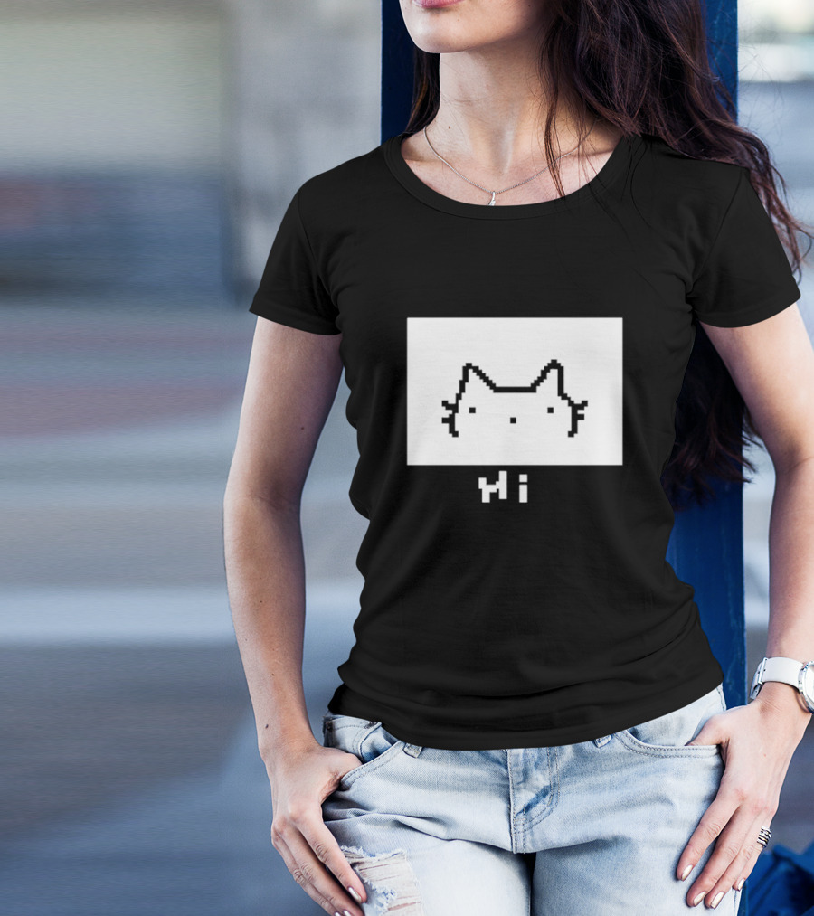 Chew Hi Cat Pixel Art Minimalistic Kitty T-Shirt