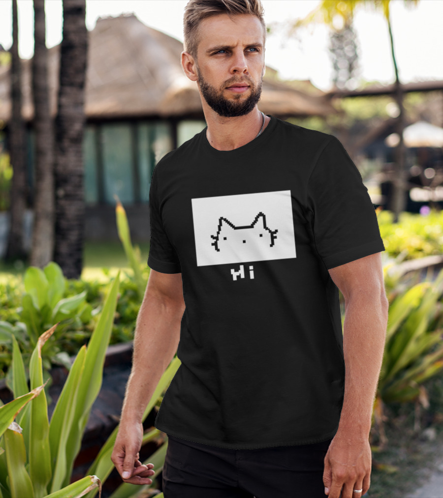 Chew Hi Cat Pixel Art Minimalistic Kitty T-Shirt
