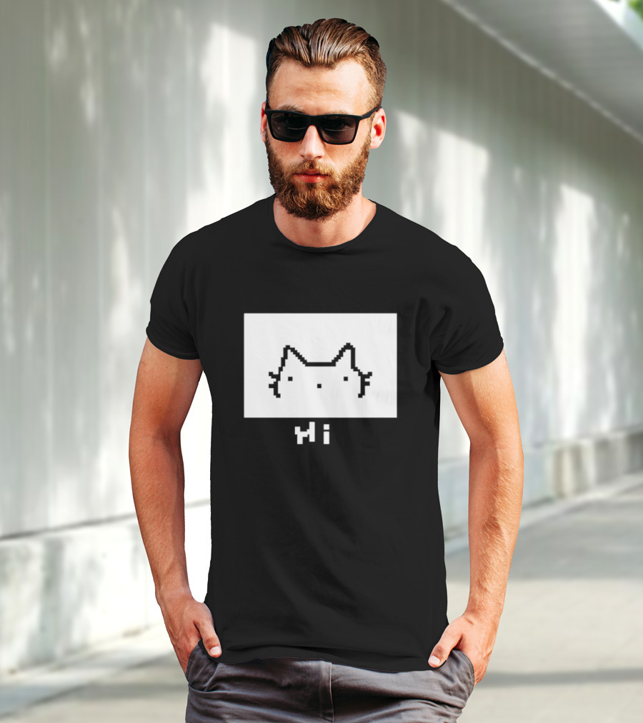 Chew Hi Cat Pixel Art Minimalistic Kitty T-Shirt