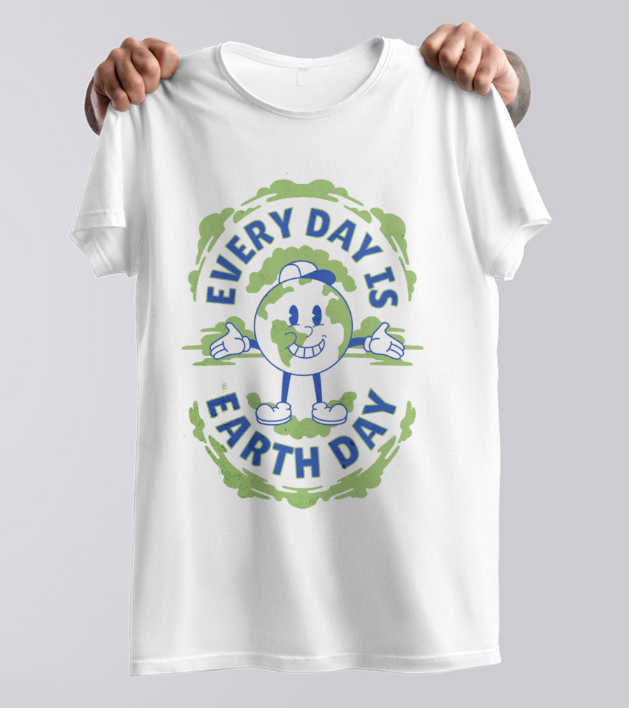 Every Day Is Earth Day Globe Character Smiling T-Shirt