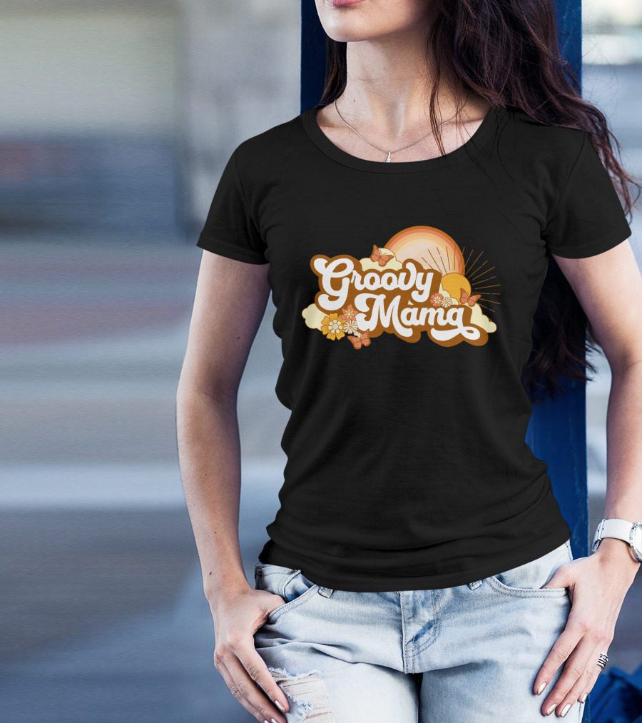 Groovy Mama Retro Sunflower Butterflies T-Shirt