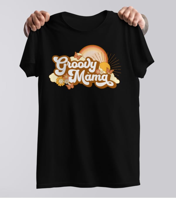 Groovy Mama Retro Sunflower Butterflies T-Shirt