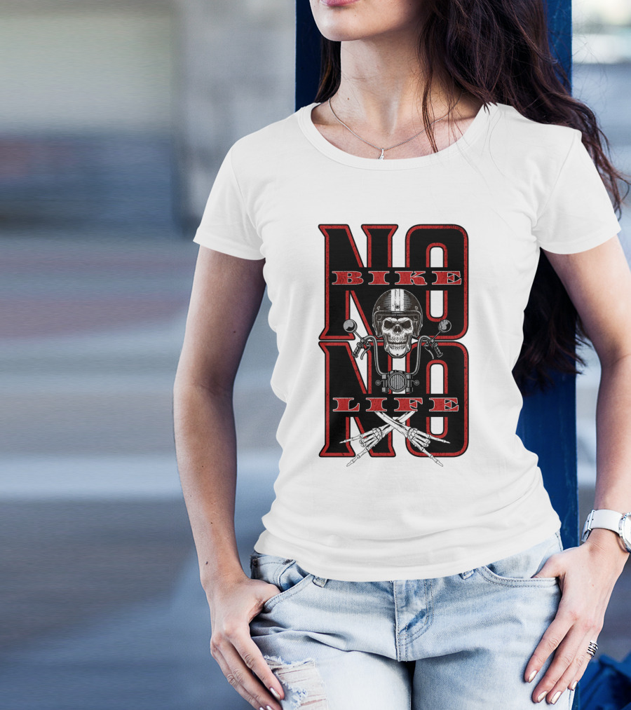 NO BIKE NO LIFE Motorcycle Skull T-Shirt