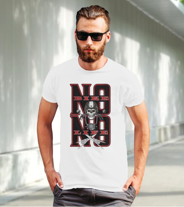 NO BIKE NO LIFE Motorcycle Skull T-Shirt