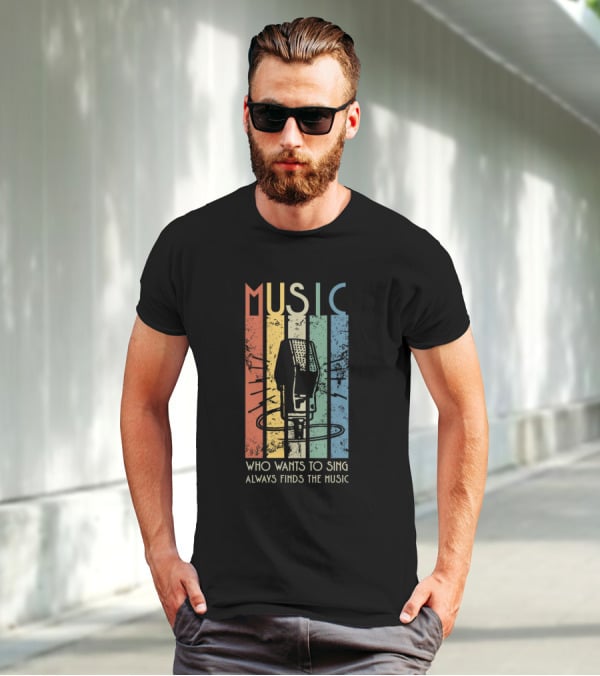 MUSIC Retro Stripes Microphone Who Wants To Sing Always Finds The Music T-Shirt