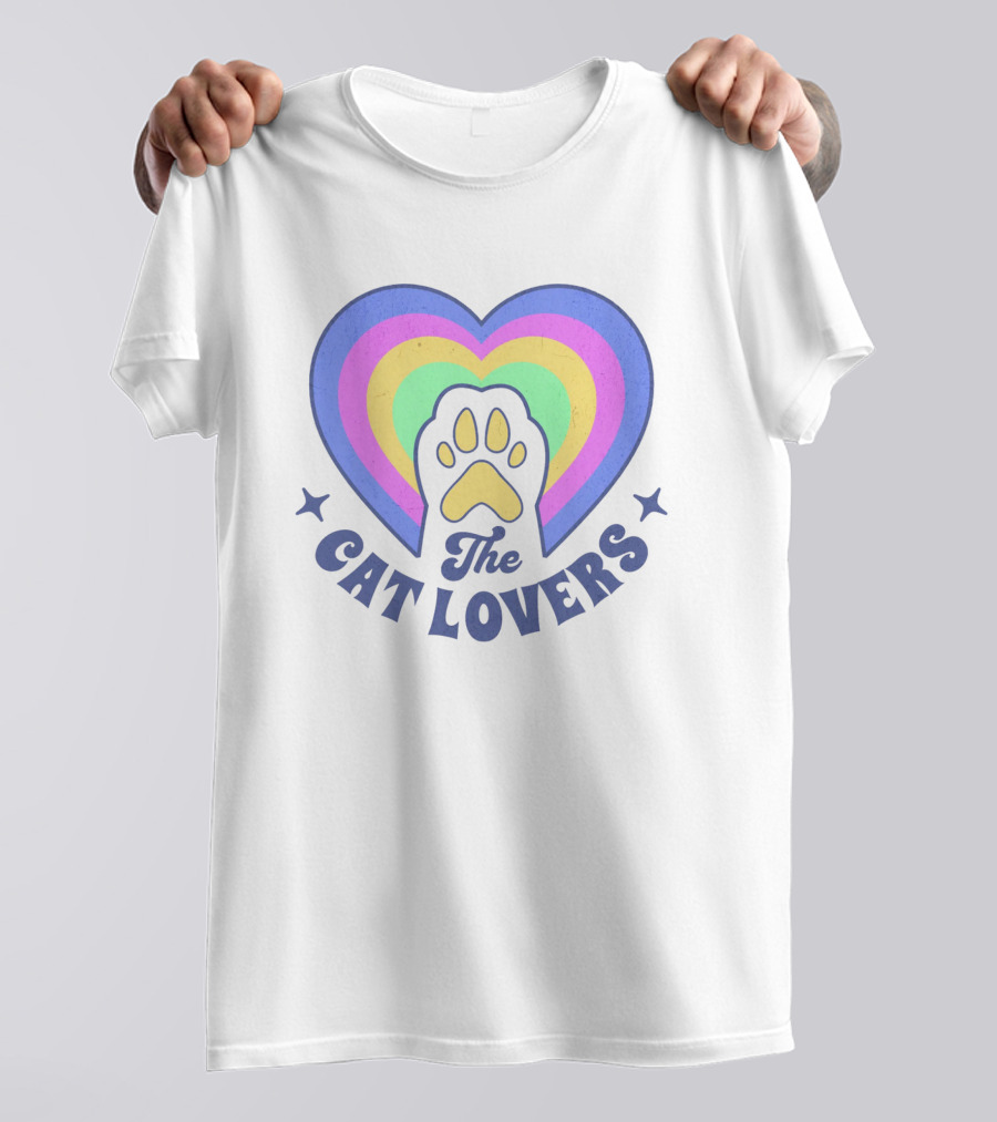 The Cat Lovers Paw In Rainbow Heart T-Shirt