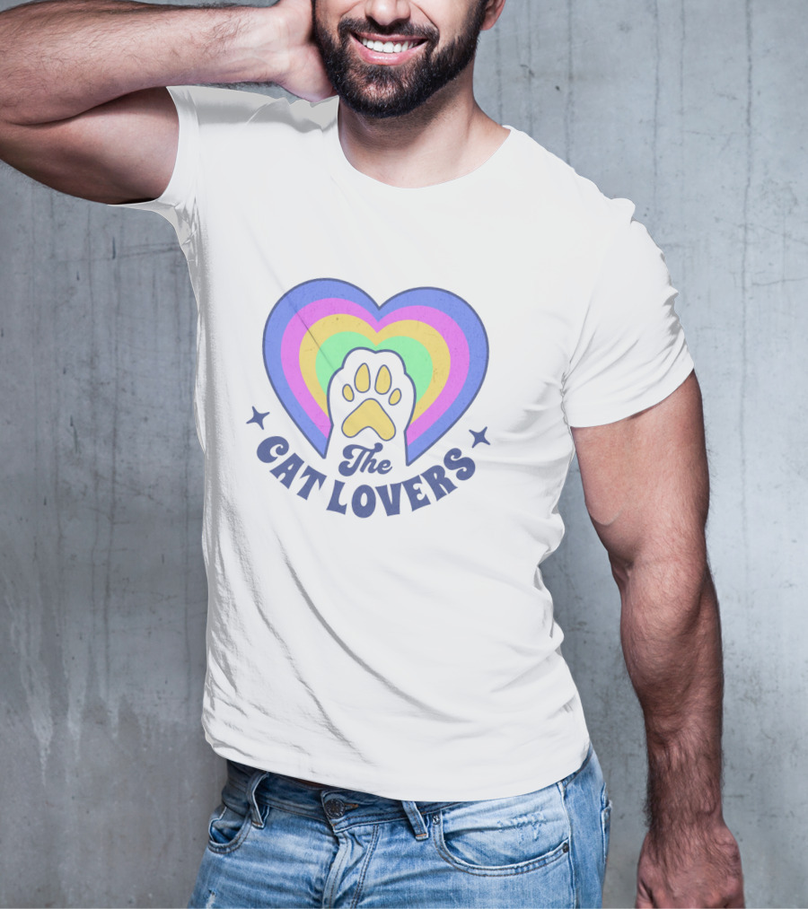 The Cat Lovers Paw In Rainbow Heart T-Shirt