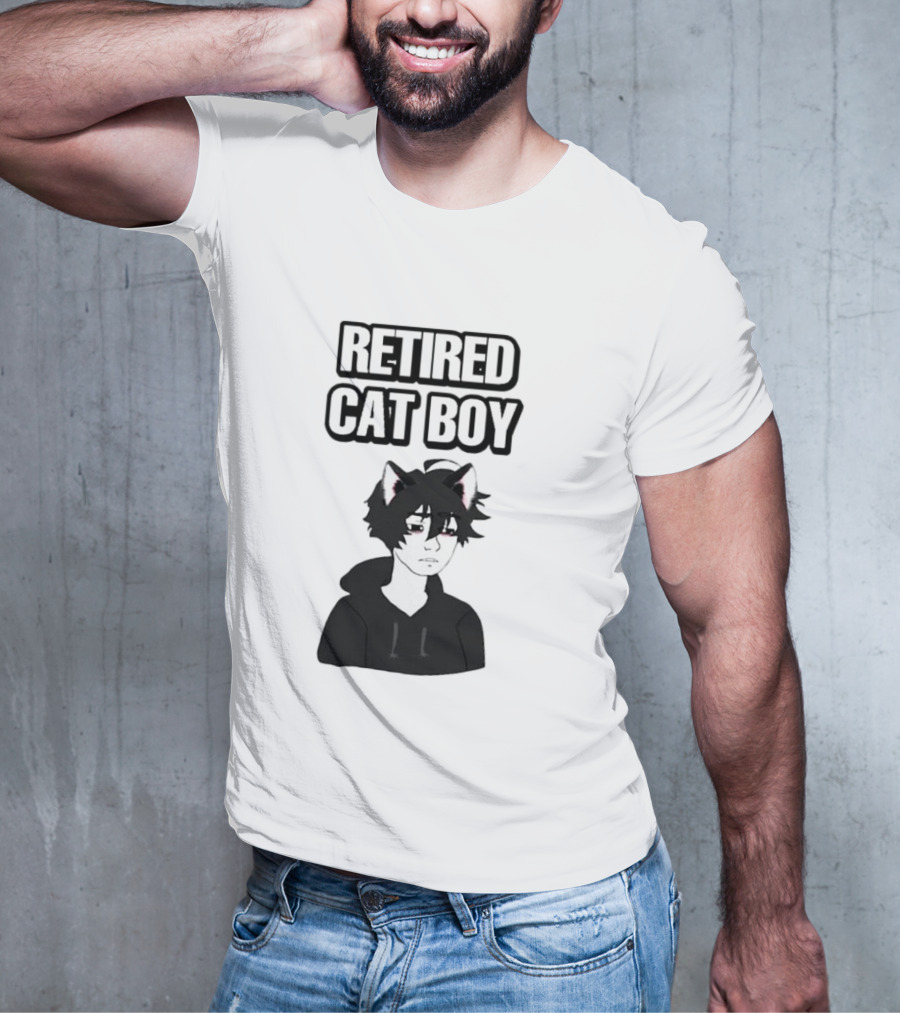 RETired Cat Boy With Black Hoodie And Cat Ears T-Shirt
