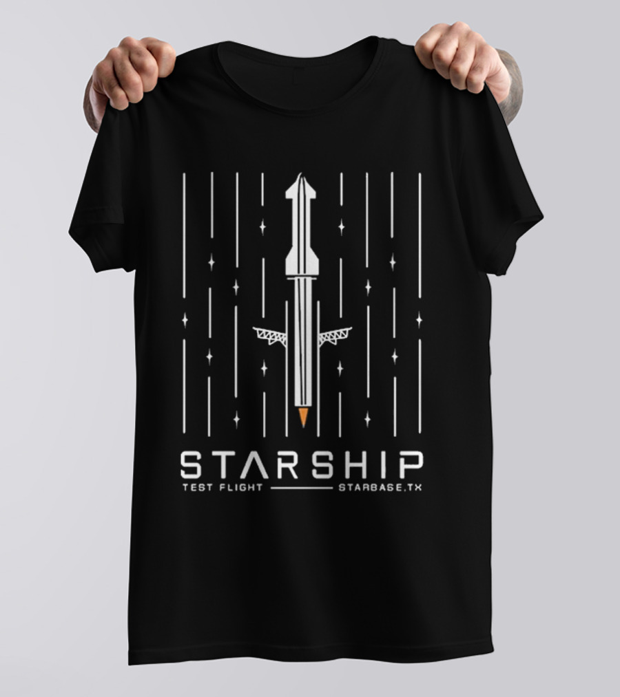 Starship Launch Illustration With Test Flight Starbase TX T-Shirt