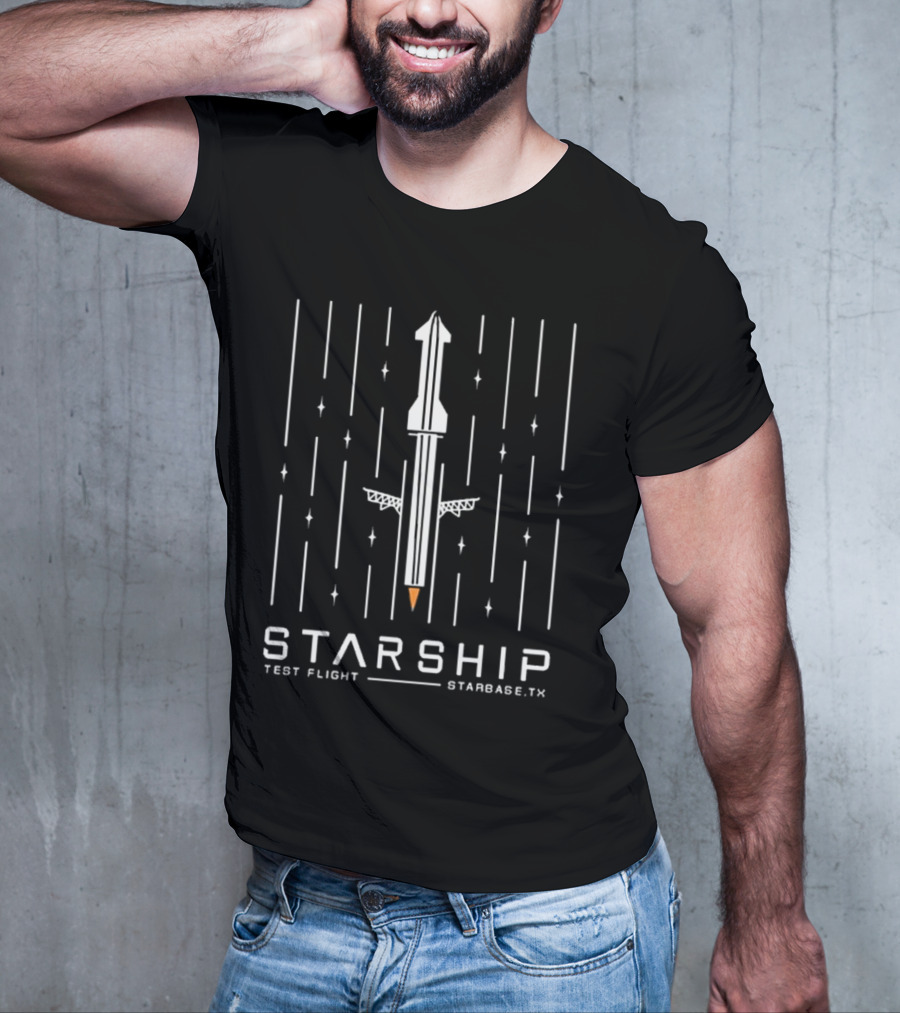 Starship Launch Illustration With Test Flight Starbase TX T-Shirt