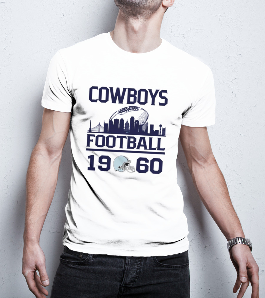 Cowboys Football 1960 Skyline With Helmet And Cityscape T-Shirt