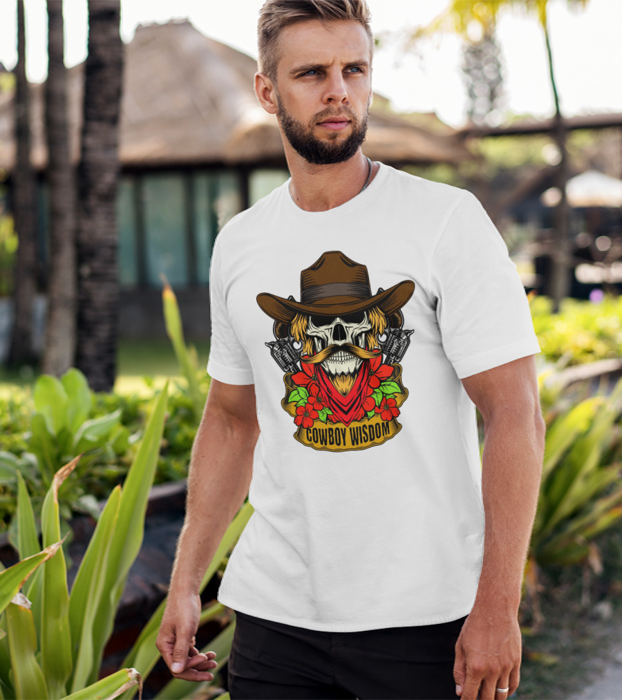 Cowboy Wisdom Skull Western Skeleton Bandana Pistols Flowers T-Shirt