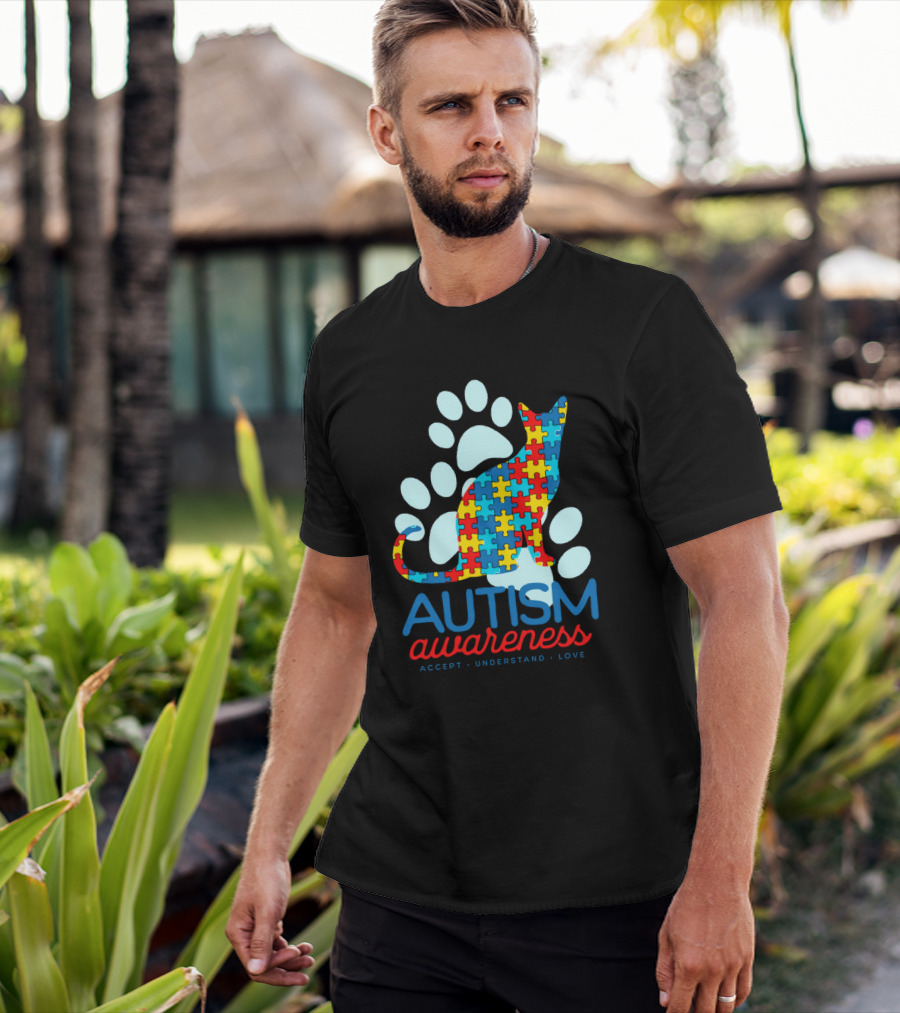 Autism Awareness Accept Understand Love Puzzle Cat Paw T-Shirt
