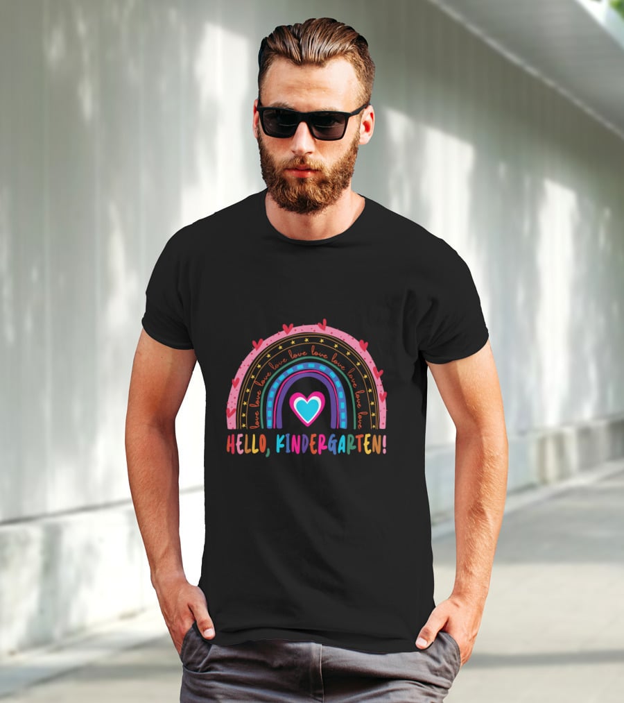 Hello Kindergarten Love Rainbow Hearts Back To School T-Shirt