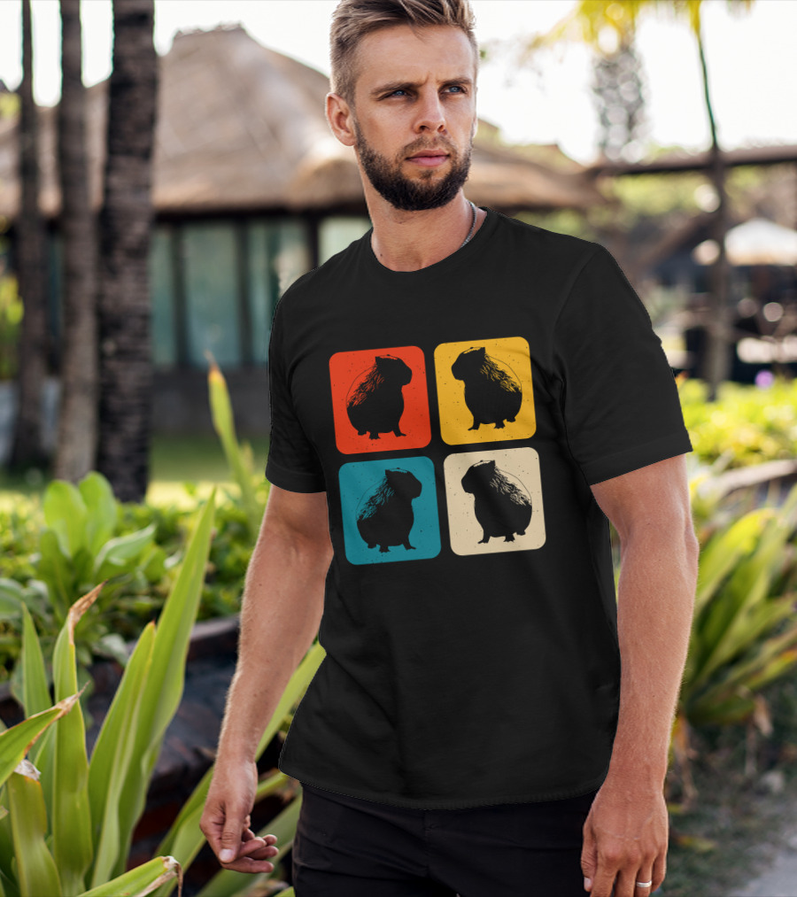 Vintage Capybara Pop Art Silhouette Four Colors Squares T-Shirt