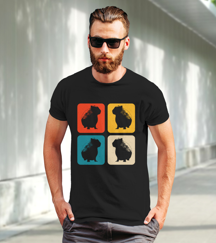 Vintage Capybara Pop Art Silhouette Four Colors Squares T-Shirt