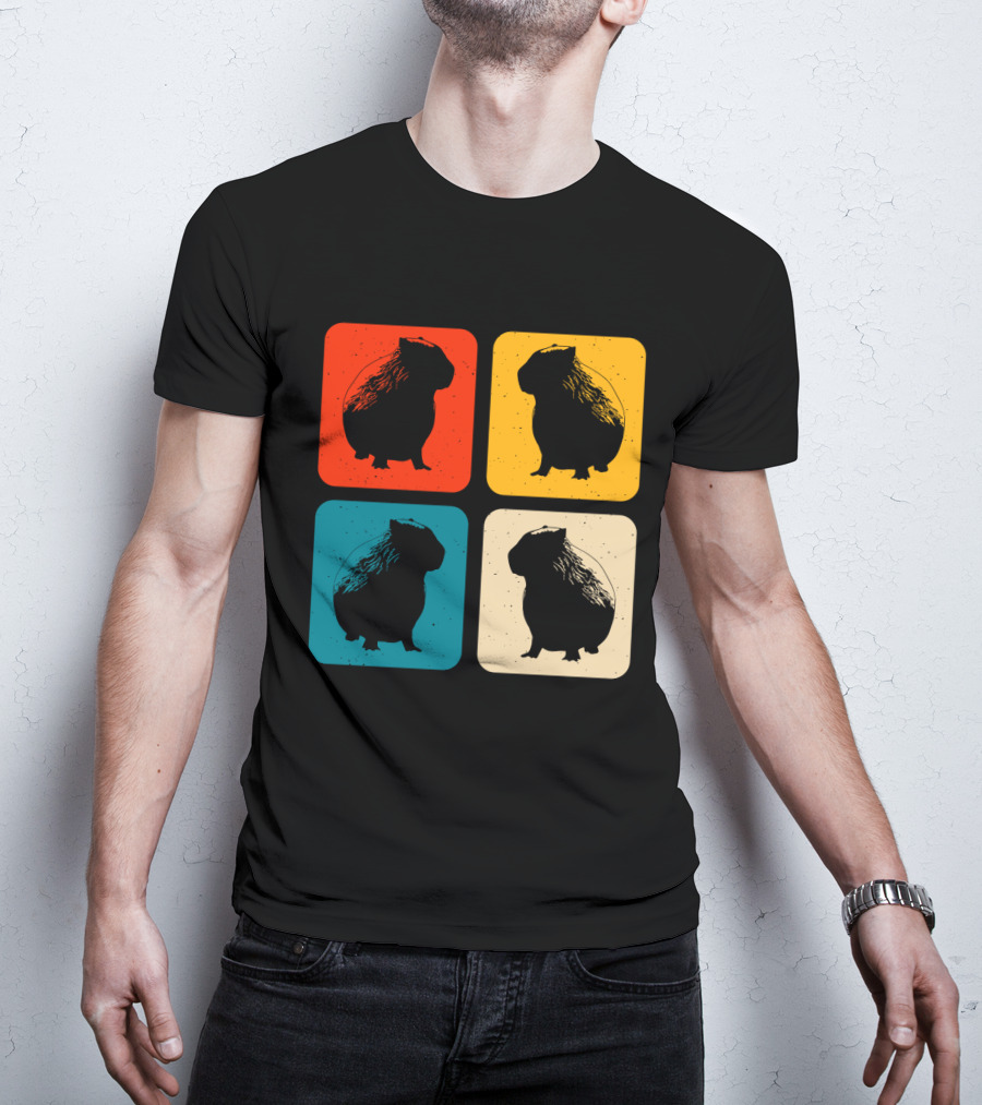 Vintage Capybara Pop Art Silhouette Four Colors Squares T-Shirt