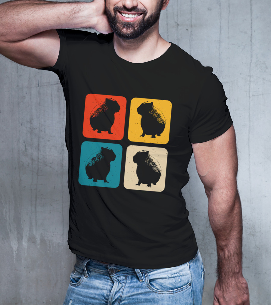 Vintage Capybara Pop Art Silhouette Four Colors Squares T-Shirt