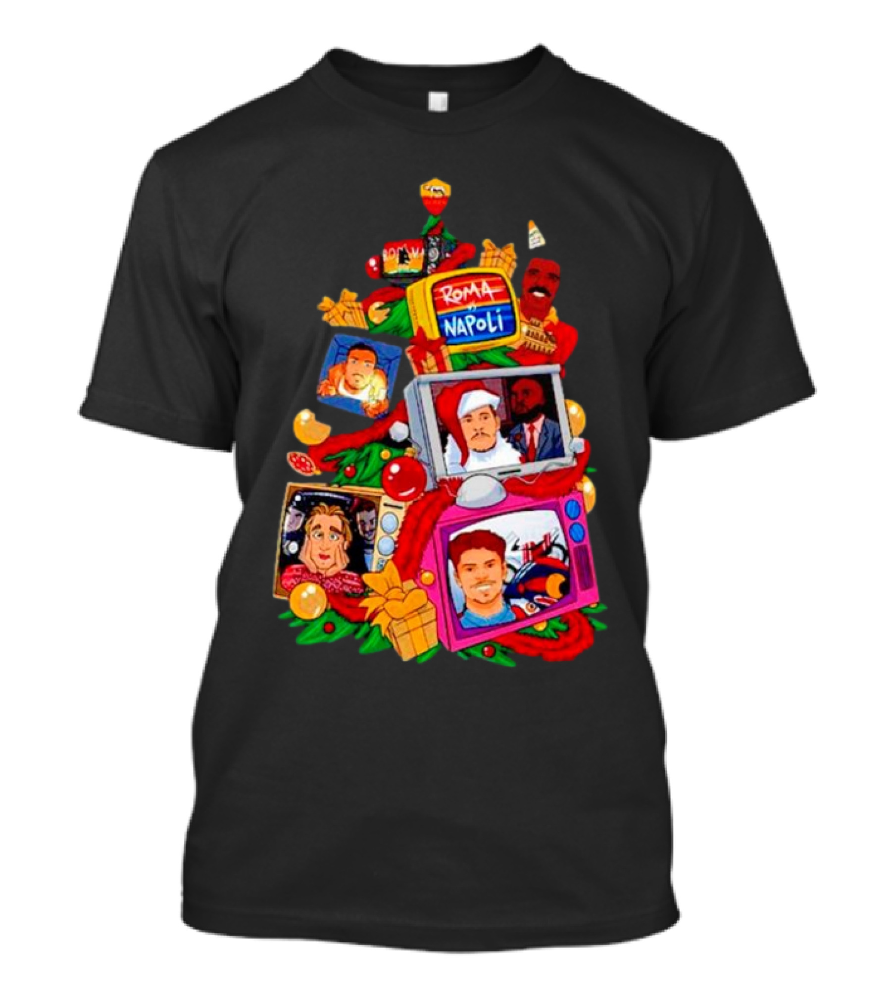 Roma Napoli Matchday Christmas Tree With Television Characters T-Shirt