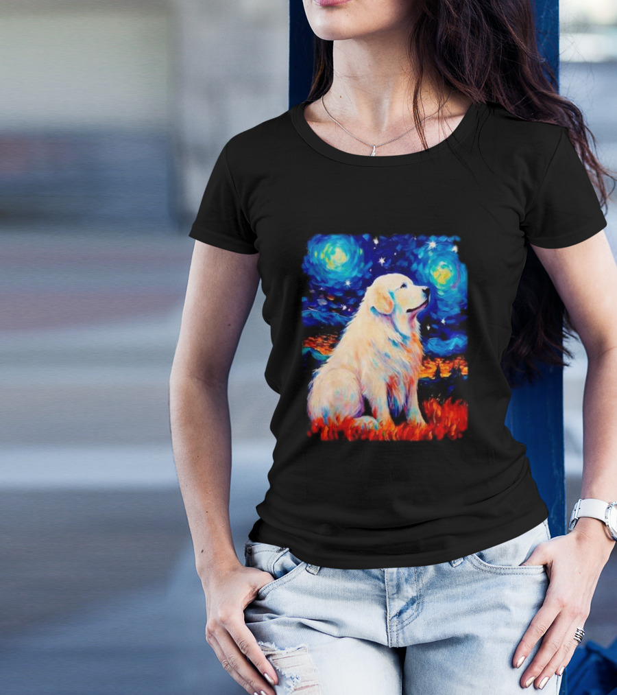 Starry Night Great Dog Van Gogh Style Golden Retriever T-Shirt