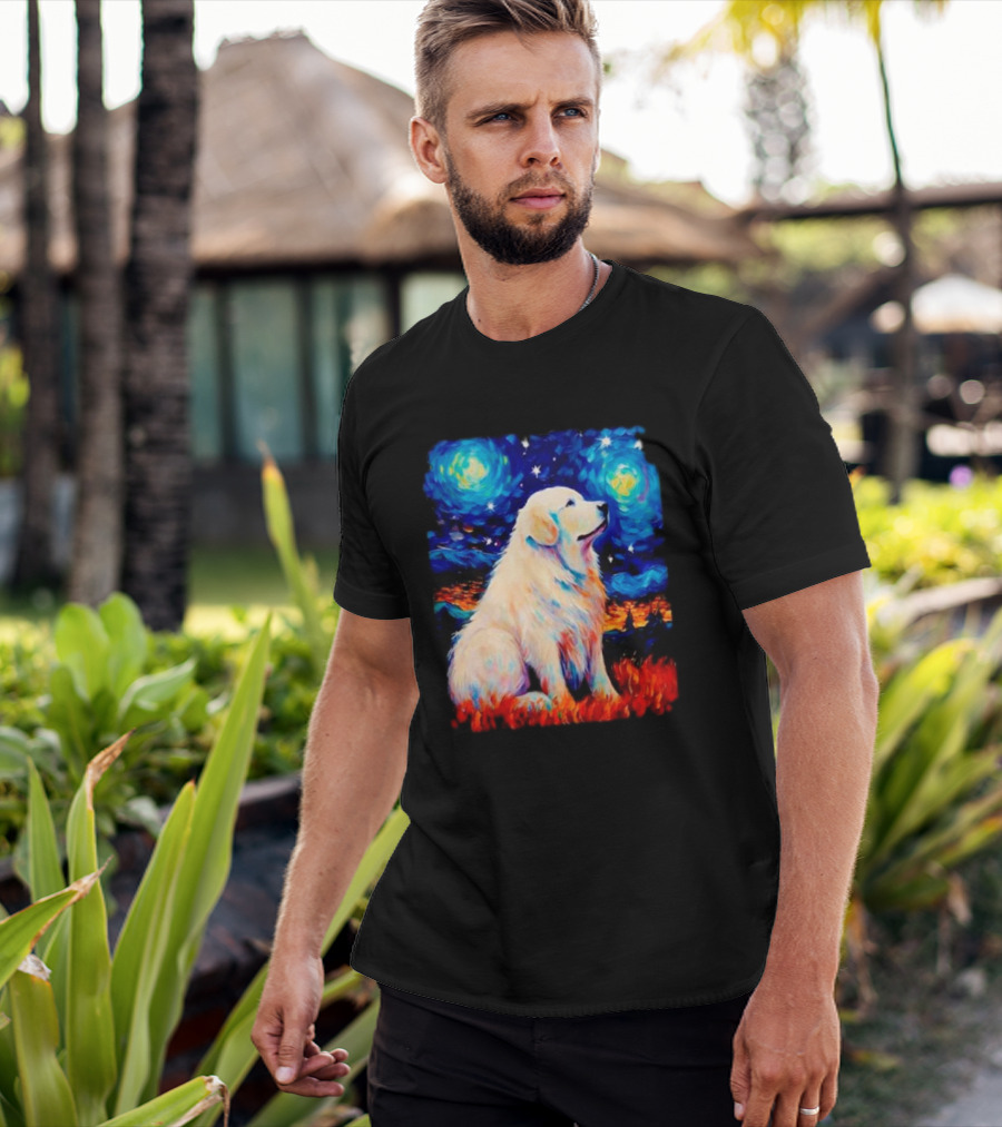 Starry Night Great Dog Van Gogh Style Golden Retriever T-Shirt