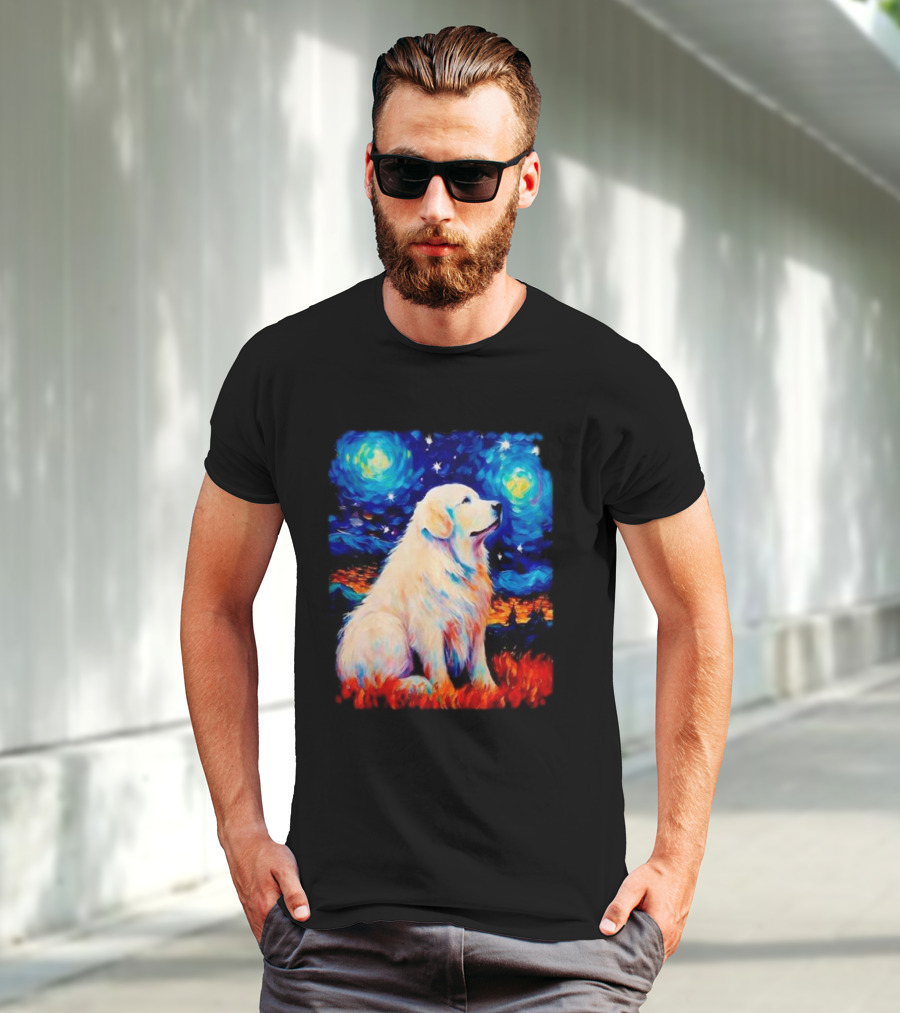 Starry Night Great Dog Van Gogh Style Golden Retriever T-Shirt