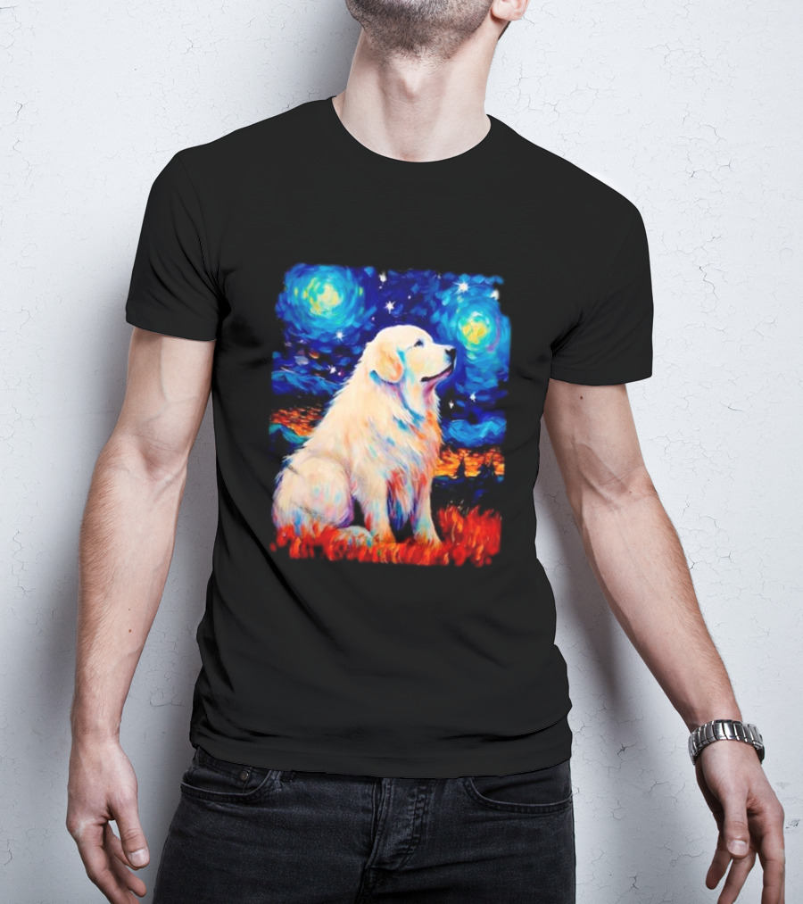 Starry Night Great Dog Van Gogh Style Golden Retriever T-Shirt