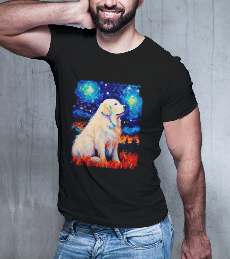 Starry Night Great Dog Van Gogh Style Golden Retriever T-Shirt