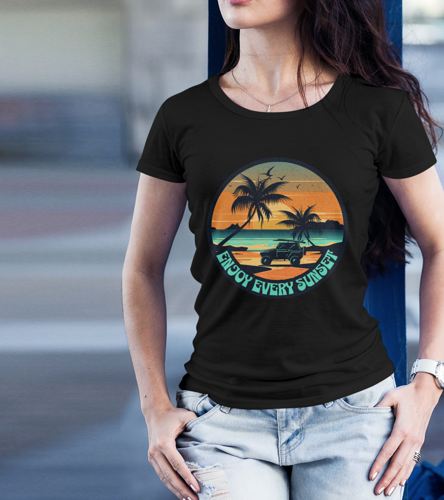 Enjoy Every Sunset Tropical Beach Jeep Adventure T-Shirt