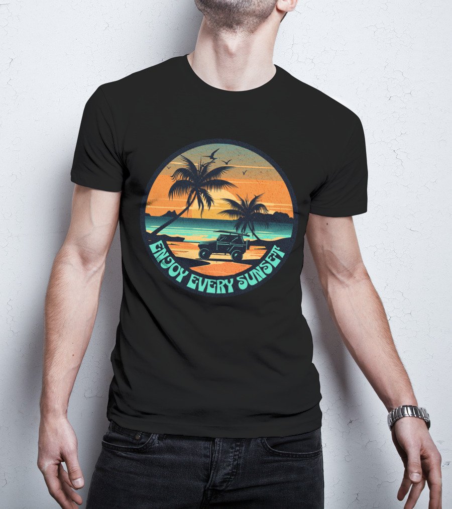 Enjoy Every Sunset Tropical Beach Jeep Adventure T-Shirt